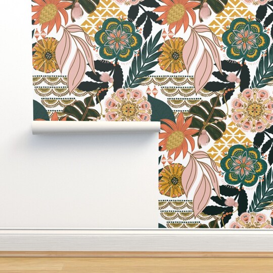 Boho Botanical Maximalist Monstera Palms Floral Jungle Custom Removable Wallpaper by Spoonflower Peel & Stick Wallpaper 2FT Wide 8498488